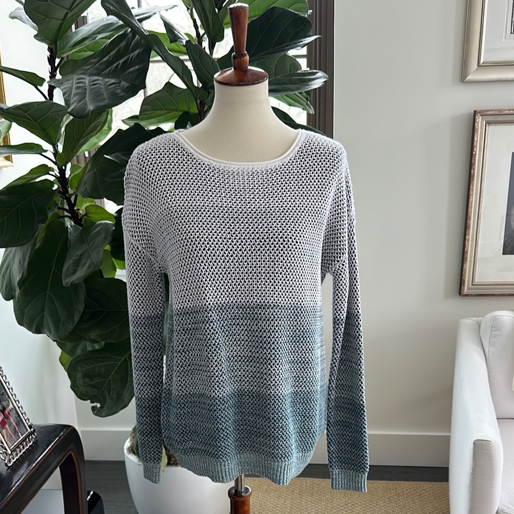 NWT Vince Gradient Cotton Pullover Navy/White/Teal S